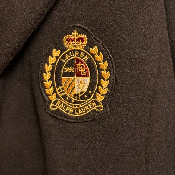 NWT Ralph Lauren Crest-Patch Wool-Blend Coat Size 12 Black - Picture 4 of 11